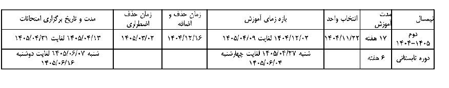 تقویم آموزشی نیمسال دوم 1404-1405
